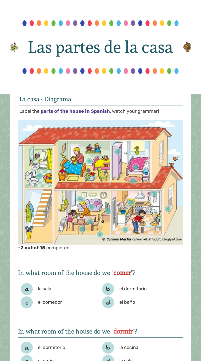 Las partes de la casa | Interactive Worksheet by Luz Martin Del Campo ...