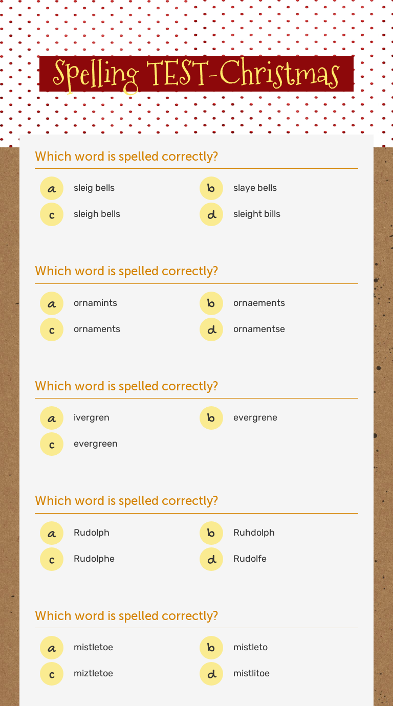 Spelling TEST-Christmas worksheet preview image