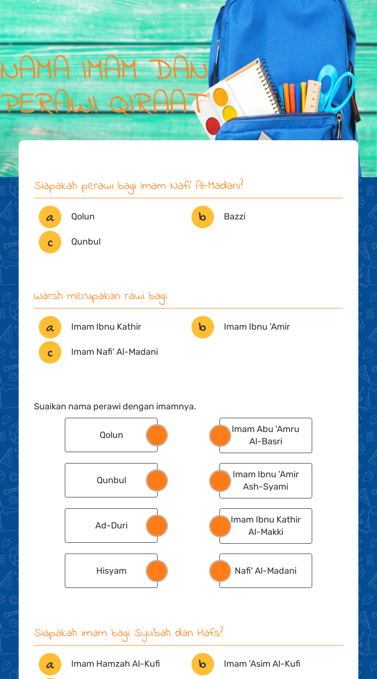 NAMA IMAM DAN PERAWI QIRAAT worksheet preview