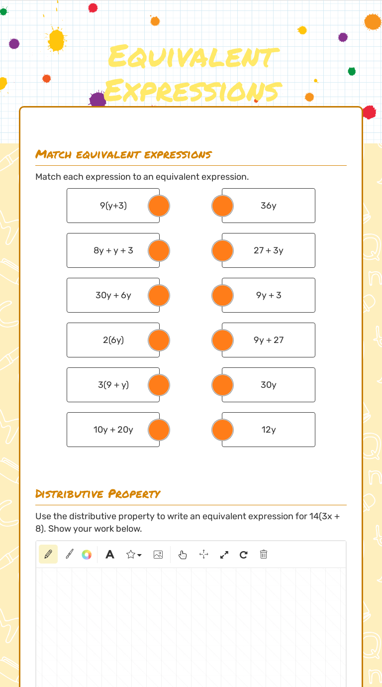 Equivalent Expressions  Interactive Worksheet by Victoria Tableau Throughout Equivalent Expressions Worksheet 6th Grade