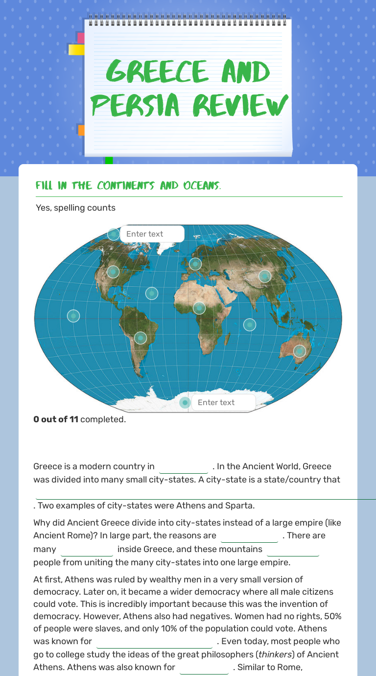 Greece and Persia Review worksheet preview image