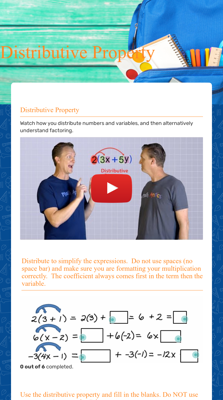 Factoring Distributive Property Worksheet