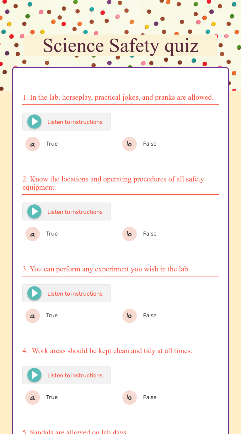 Science Safety quiz Interactive Worksheet by Penny Wilson Wizer.me