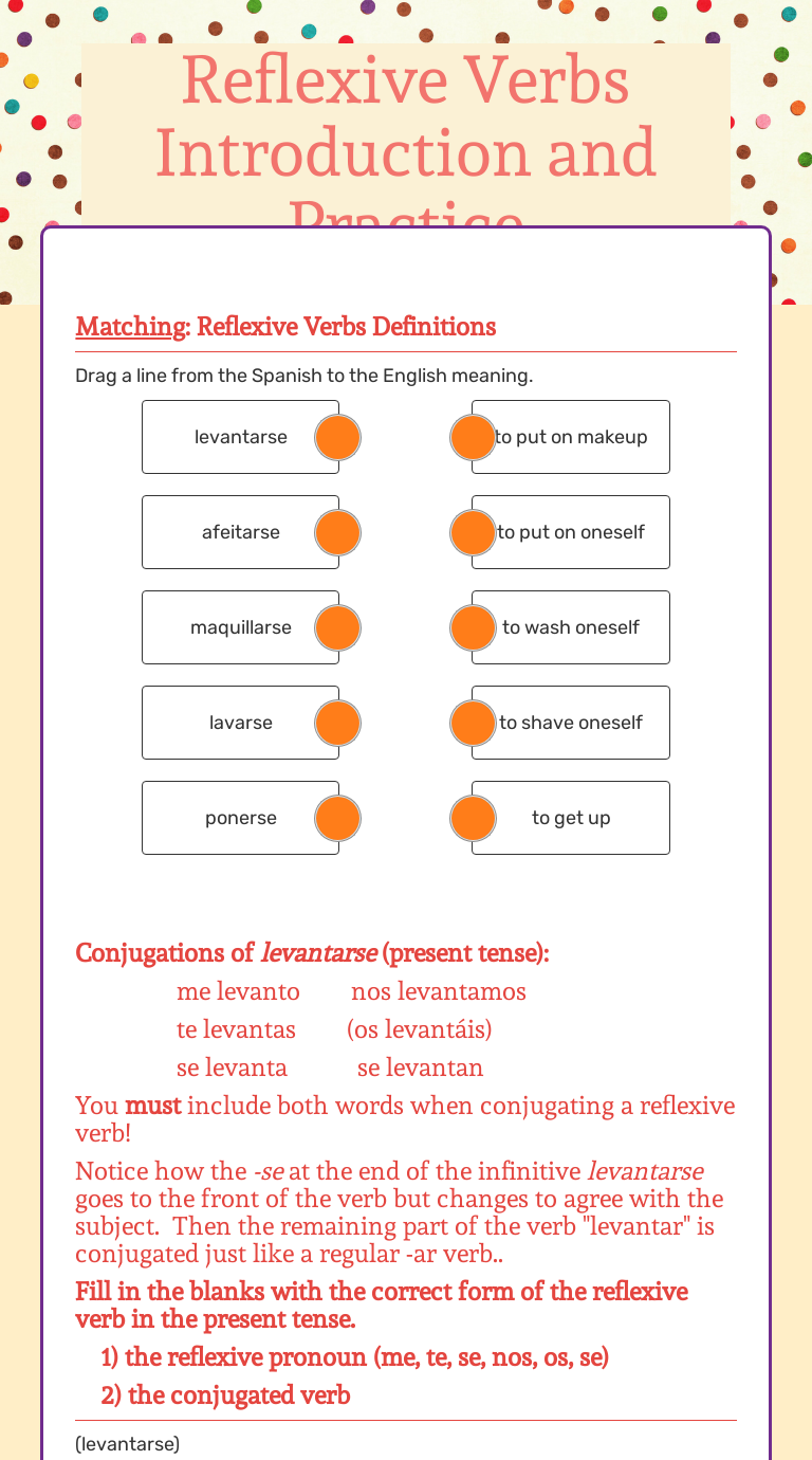 Reflexive Verbs Introduction and Practice  Interactive Worksheet Pertaining To Reflexive Verbs Spanish Worksheet