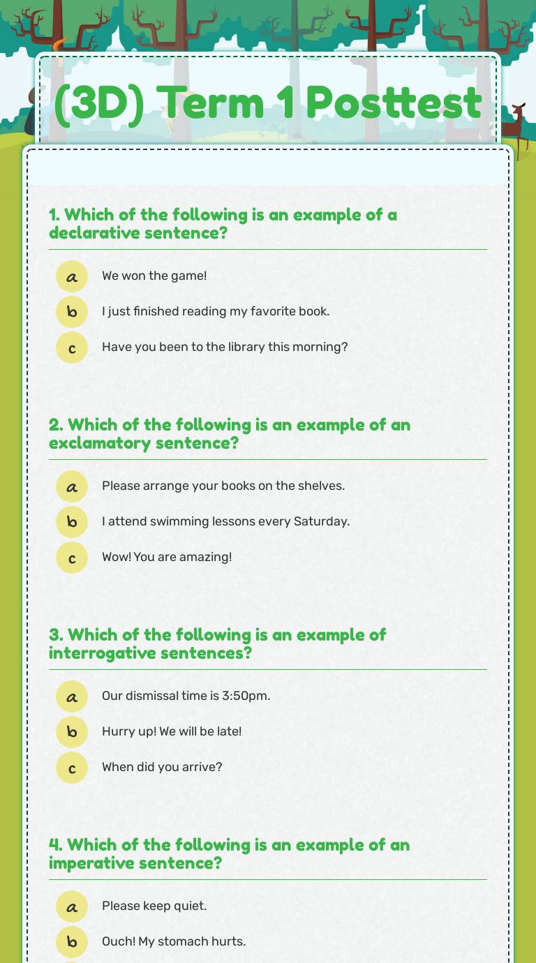 (3D) Term 1 Posttest worksheet preview