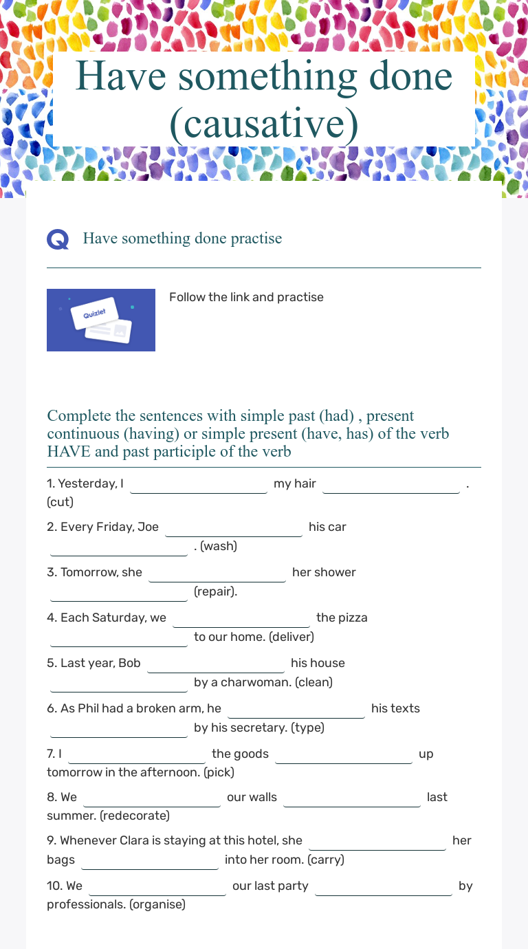 Have Something Done (causative) | Interactive Worksheet By FERNANDA ...