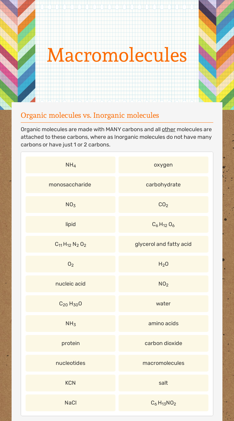Macromolecules Interactive Worksheet by Shahina Rahman Wizer.me