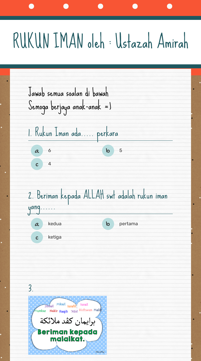 Rukun Iman Oleh Ustazah Amirah Interactive Worksheet By Wan Amirah Wan Ismail Wizer Me