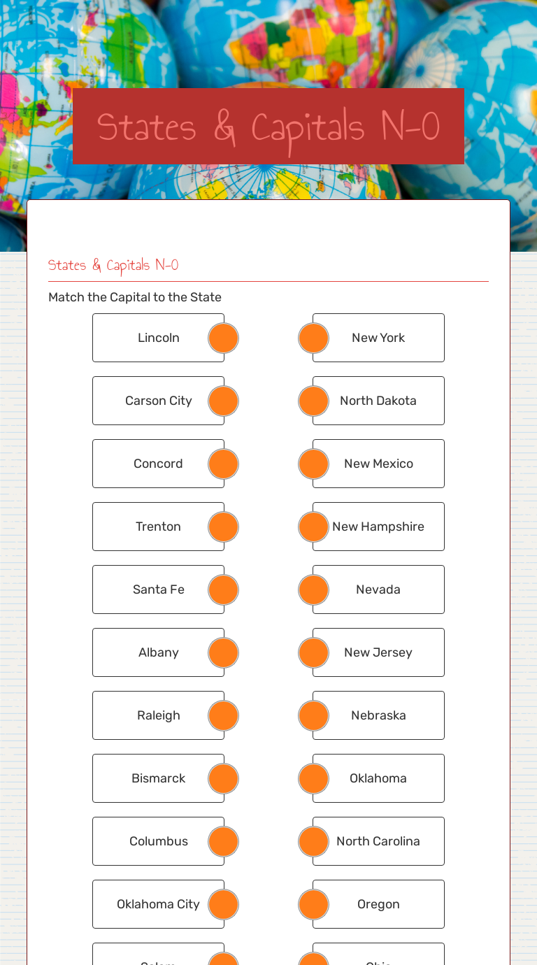 States & Capitals N-O  Interactive Worksheet by Jennifer Evans Regarding States And Capitals Matching Worksheet