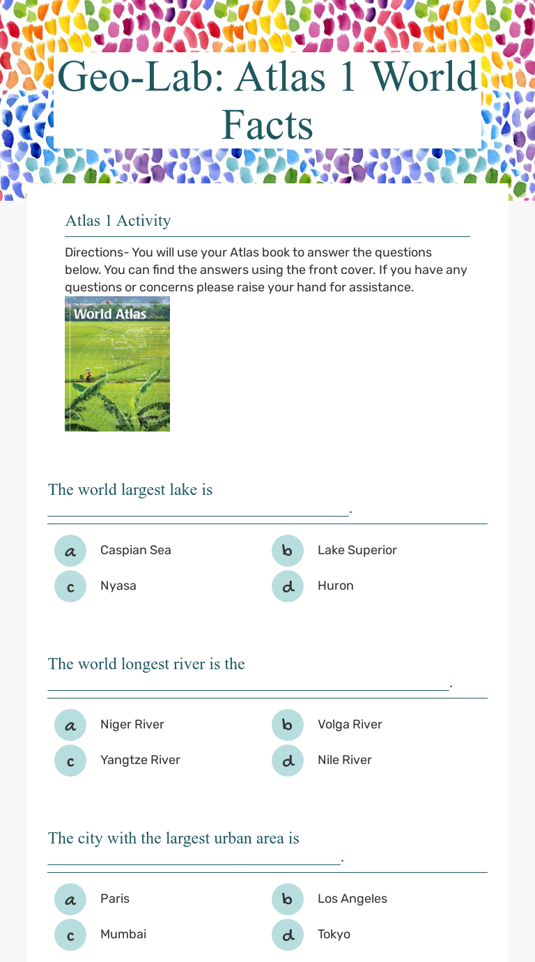 Geo-Lab: Atlas 1 worksheet