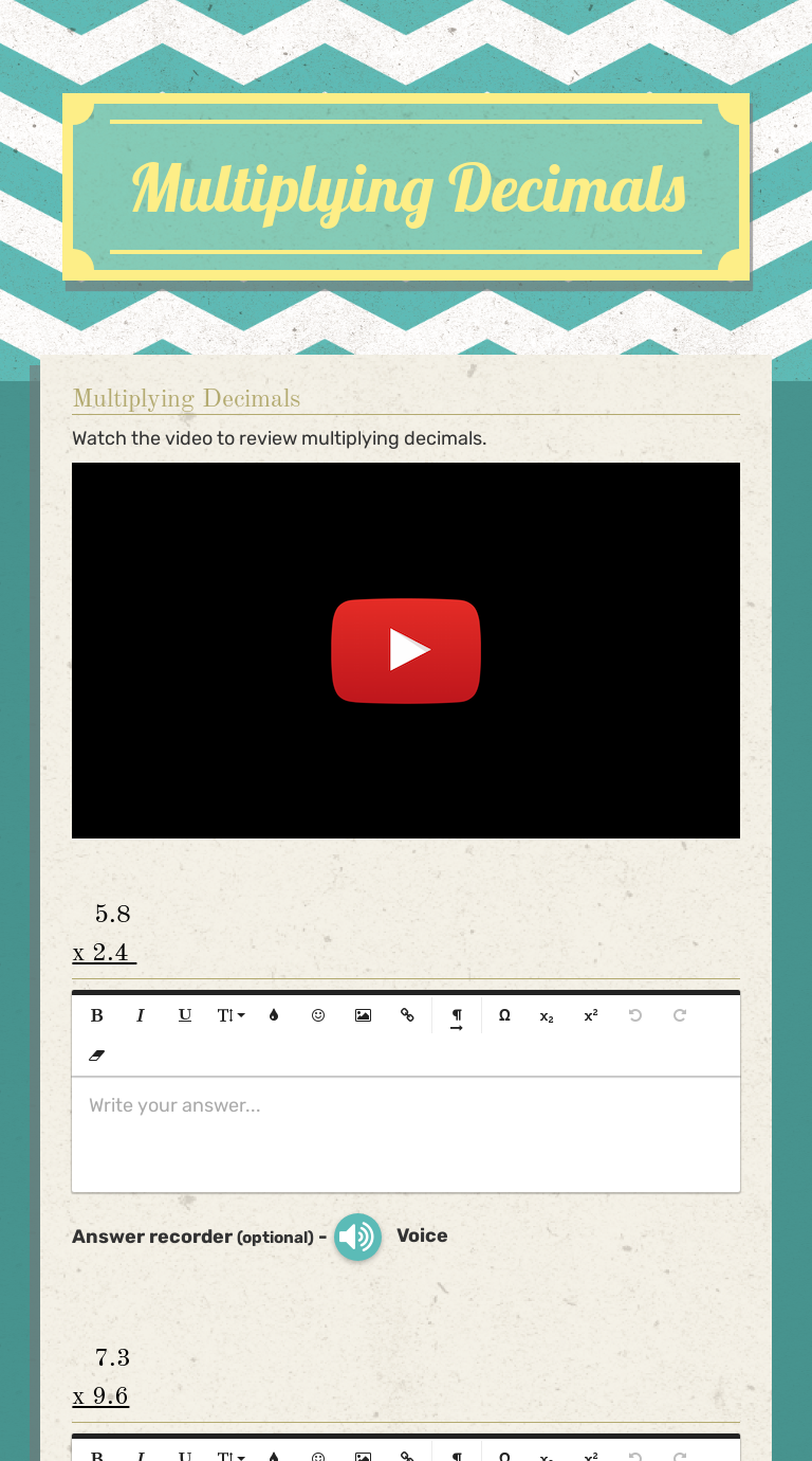 Multiplying Decimals | Interactive Worksheet by Dione Gerwitz | Wizer.me