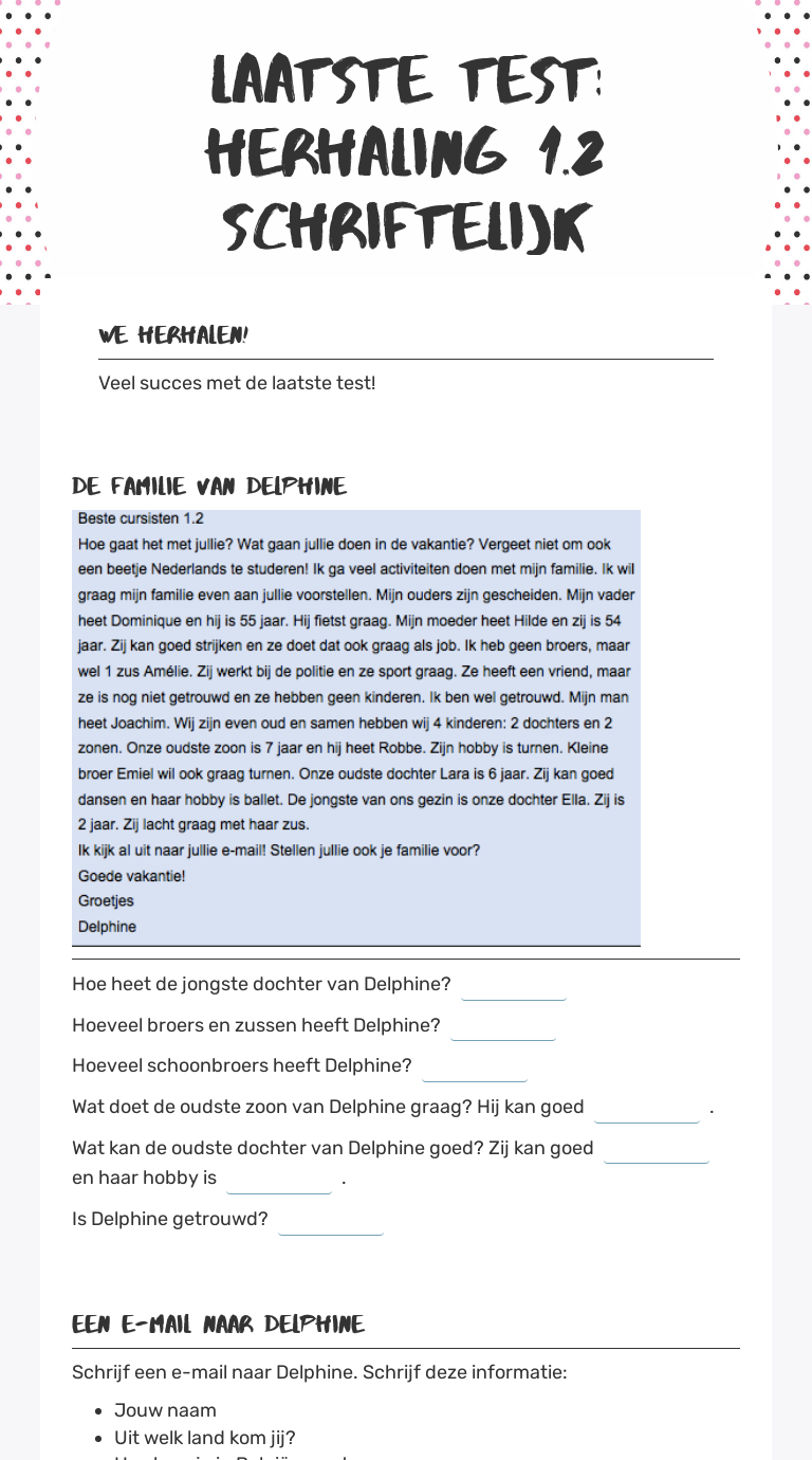 Laatste test: Herhaling
1.2 schriftelijk Other worksheet preview