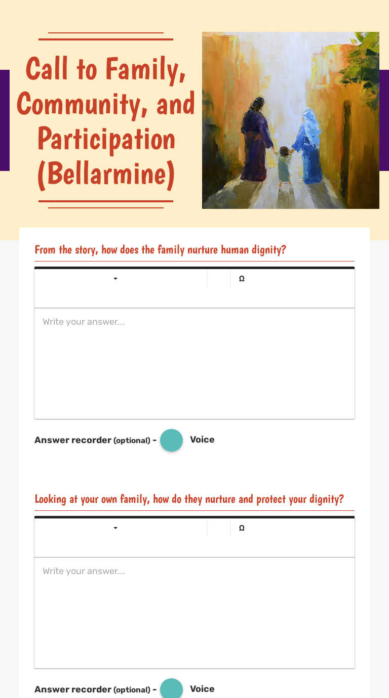 Call to Family, Community, and Participation
(Bellarmine) worksheet preview