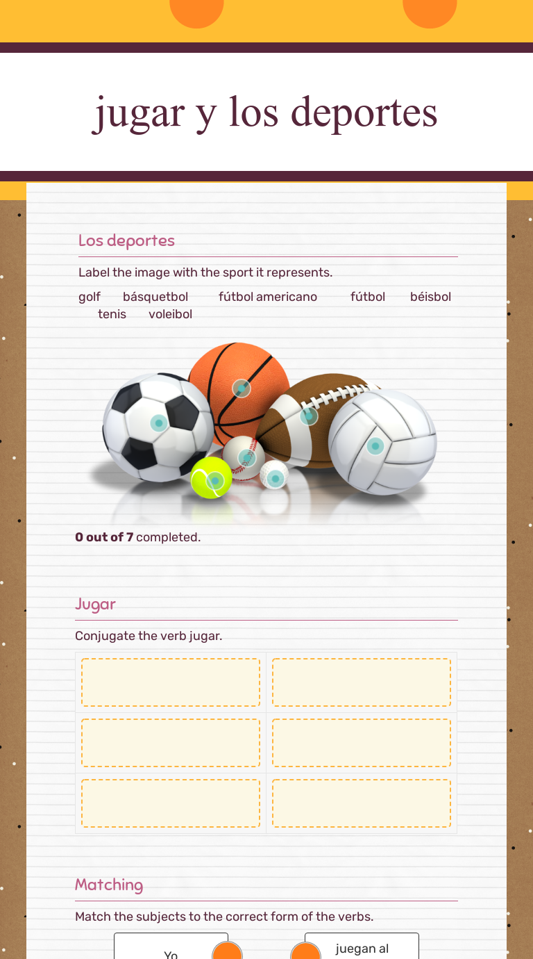 jugar y los deportes worksheet preview image