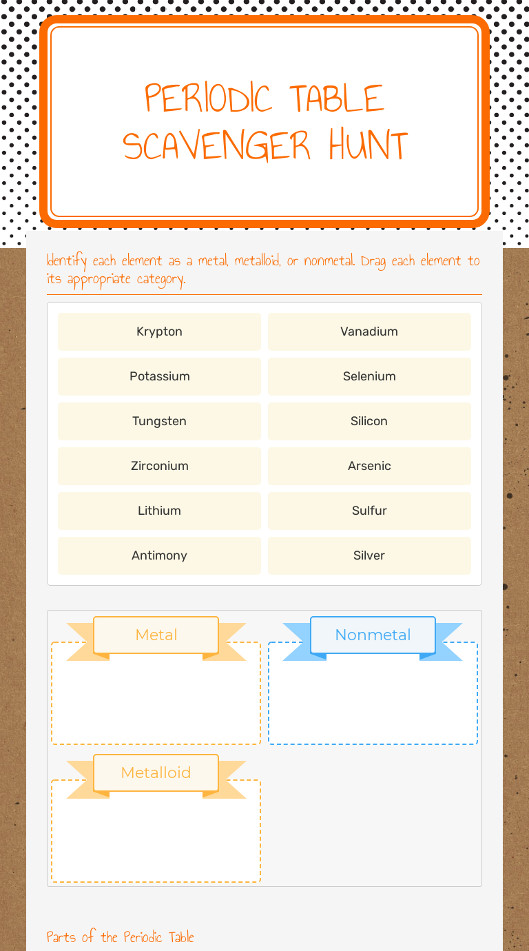 Periodic Table Scavenger HunT  Interactive Worksheet by Stephanie With Periodic Table Scavenger Hunt Worksheet