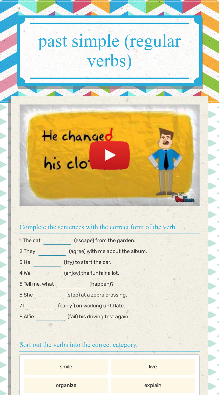 past simple 
(regular verbs) worksheet preview image