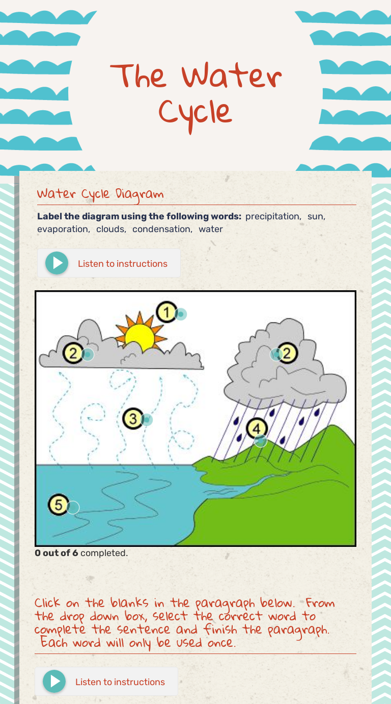 The Water Cycle  Interactive Worksheet by Lee Howington  Wizer.me With The Water Cycle Worksheet Answers