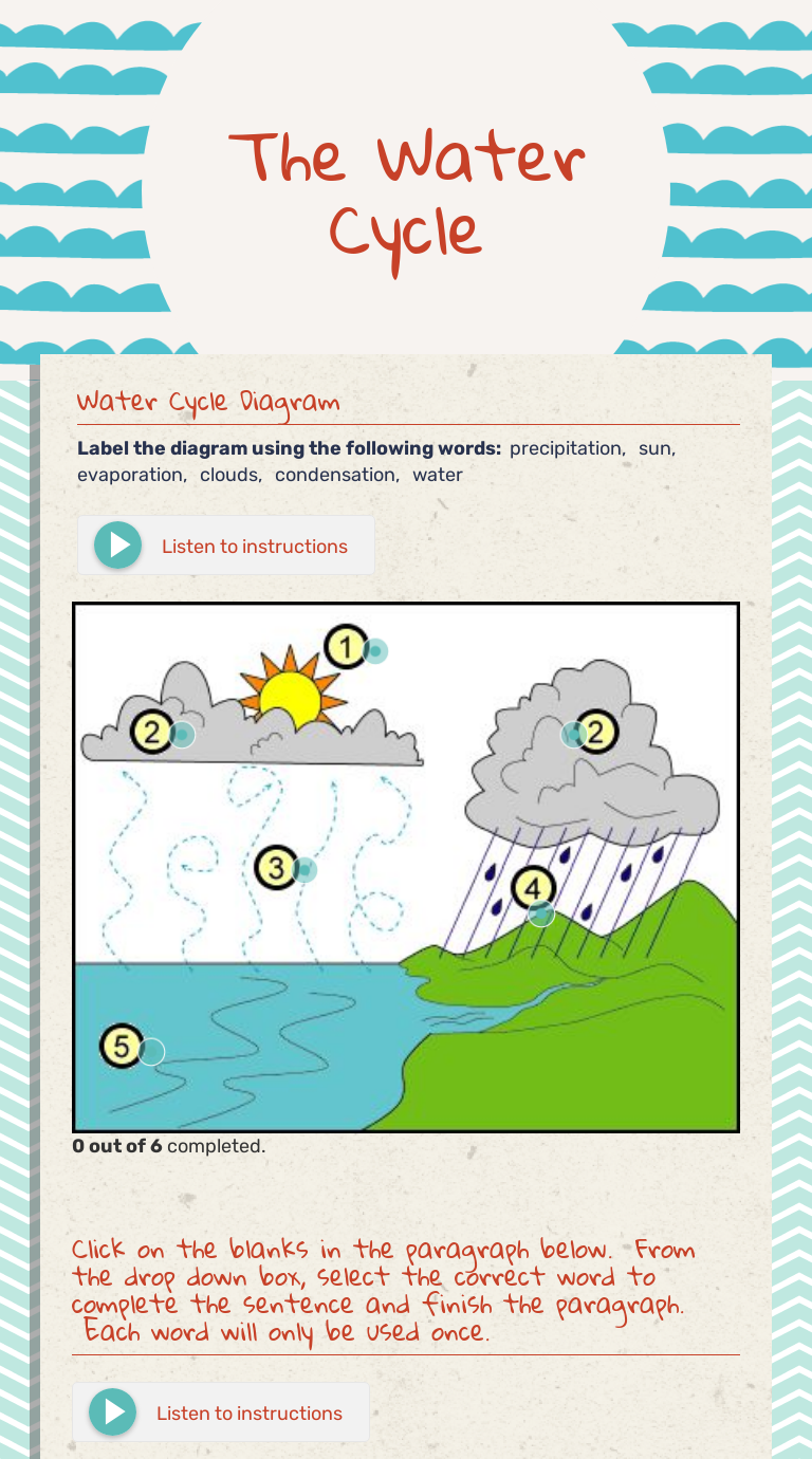 The Water Cycle  Interactive Worksheet by Lee Howington  Wizer.me Inside The Water Cycle Worksheet Answers