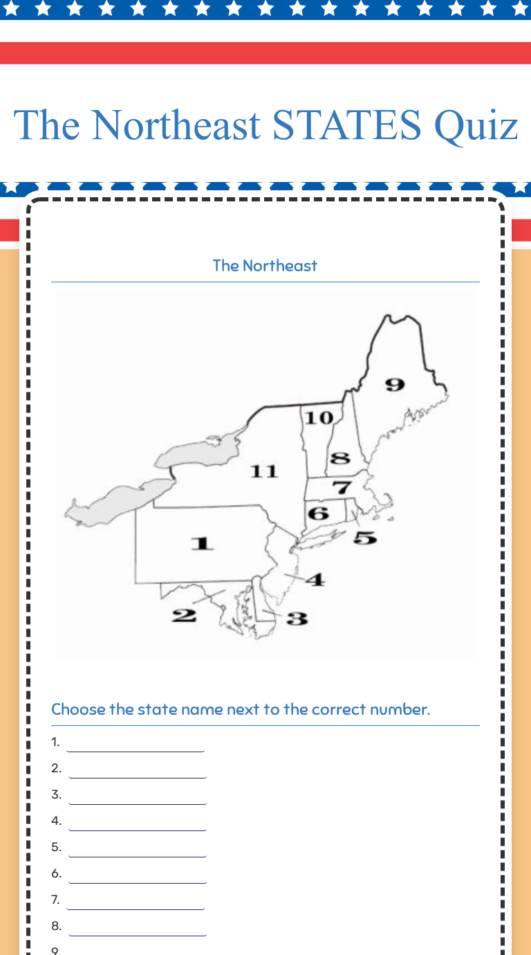 The Northeast States Quiz Interactive Worksheet By Brittany Taormina Wizer Me