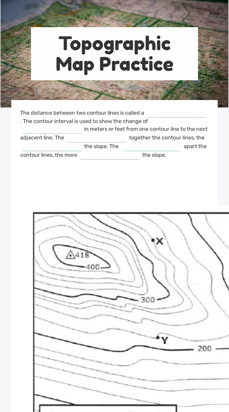 Topographic Map Practice Interactive Worksheet by Charlotte Brown