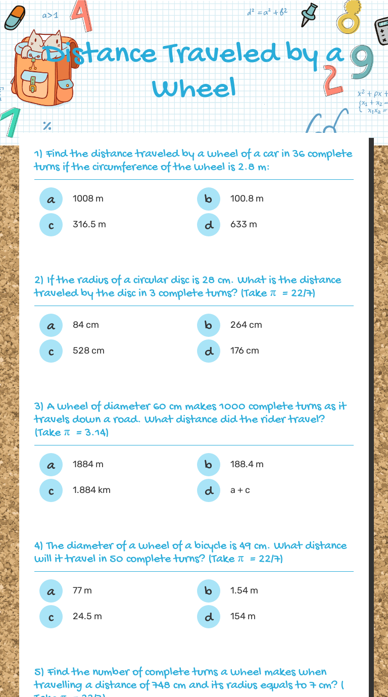 Distance Traveled by a Wheel worksheet