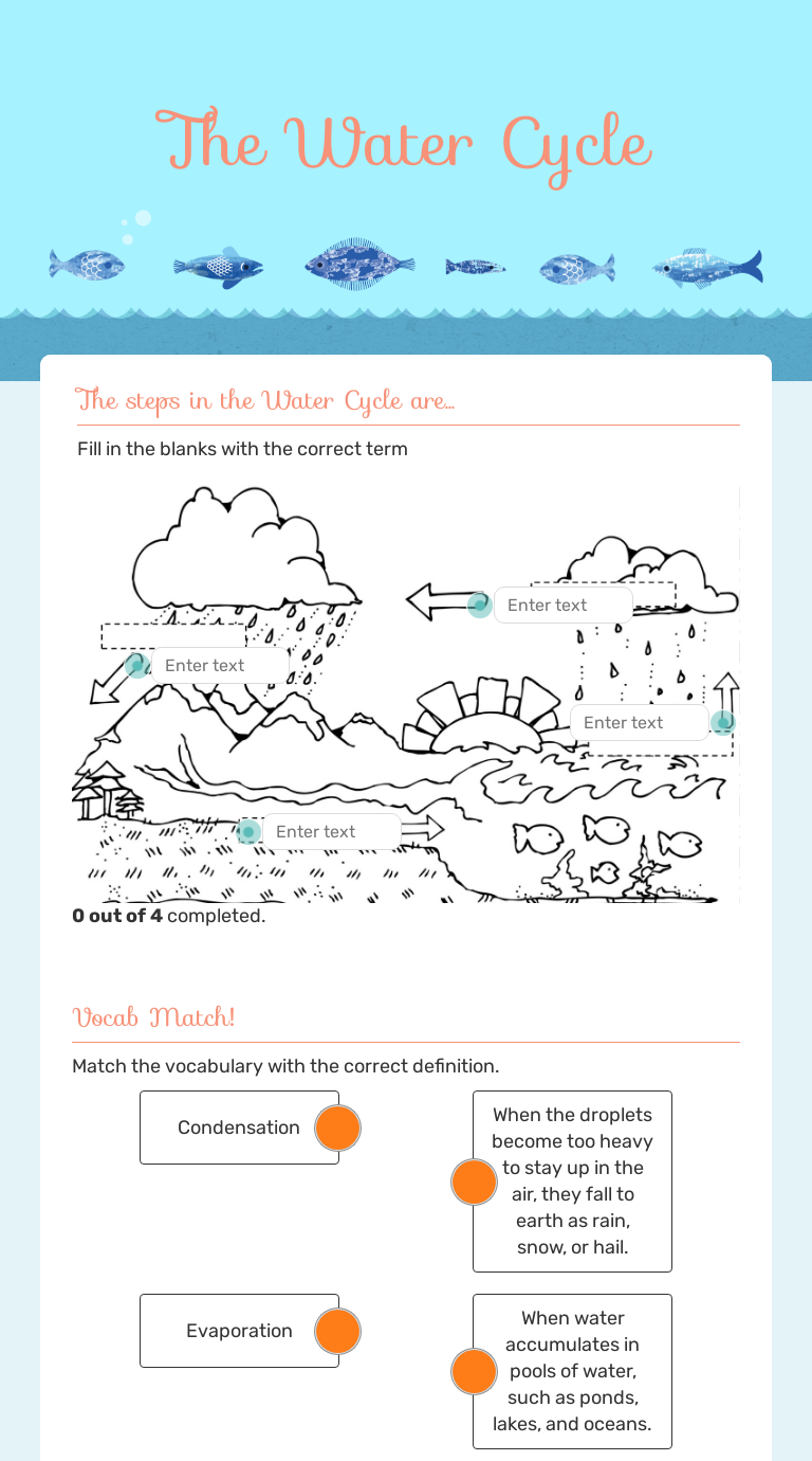 The Water Cycle  Interactive Worksheet by Kayla Marinelli  Wizer.me Inside The Water Cycle Worksheet Answers