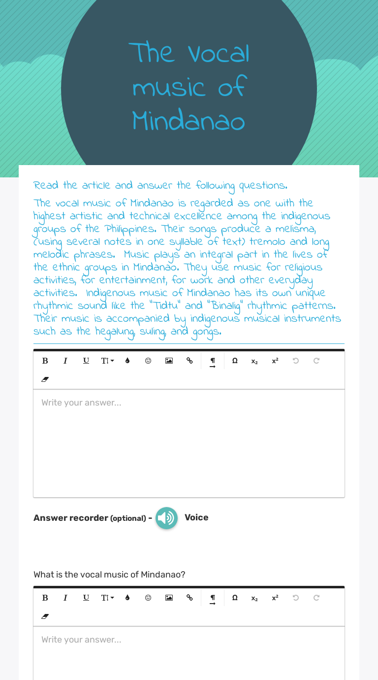 The Vocal Music Of Mindanao Interactive Worksheet By Rolando Alfonso Wizer Me
