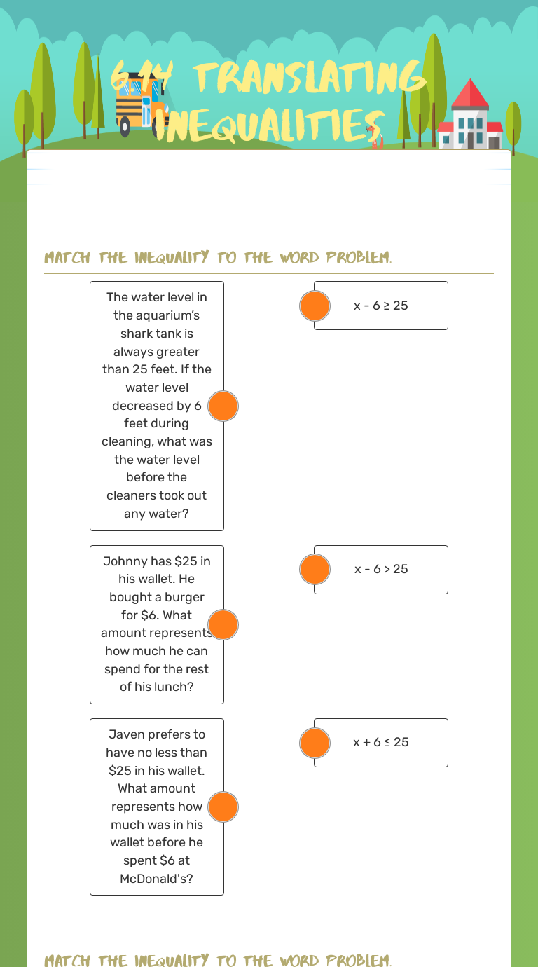 6.14 Translating Inequalities Grade 6 worksheet preview