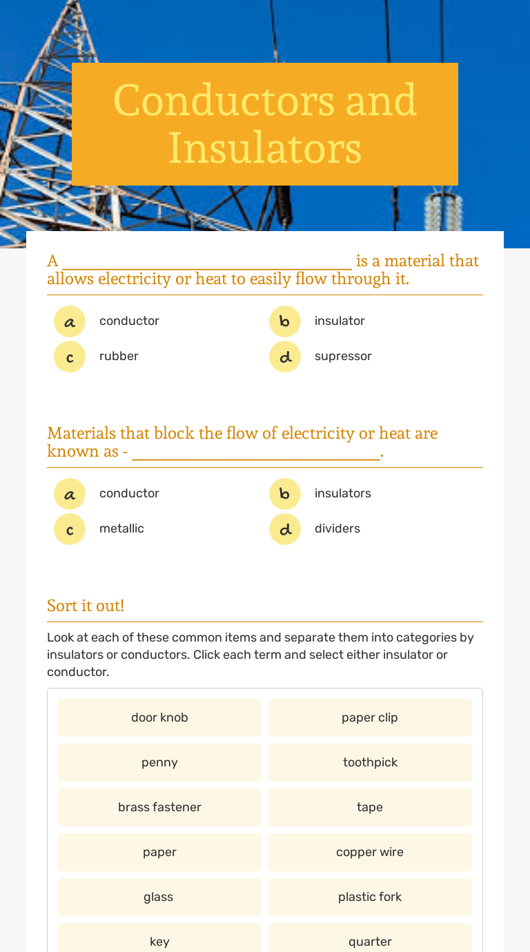 Conductors And Insulators Interactive Worksheet By Melissa Mattes 