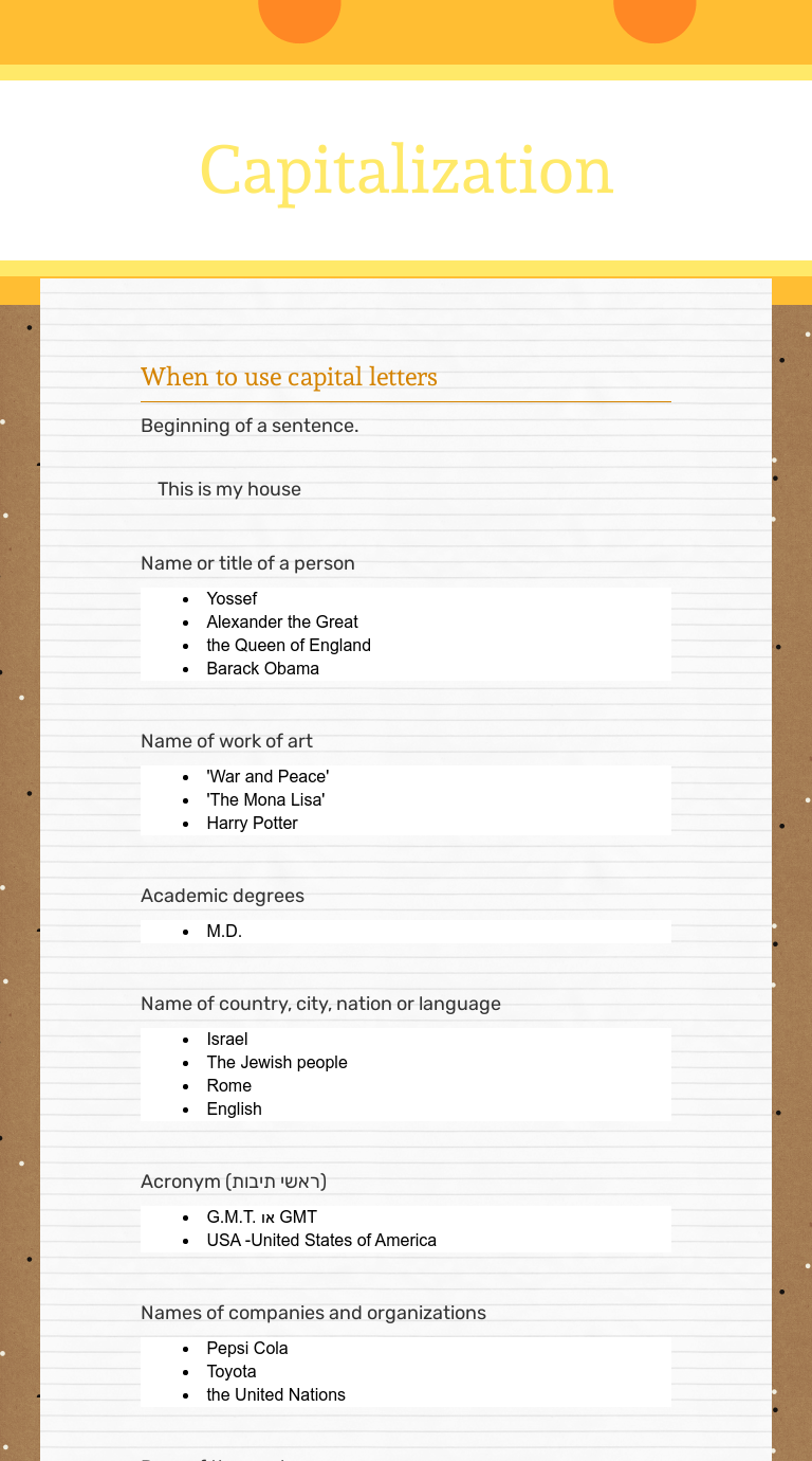 Capitalization worksheet