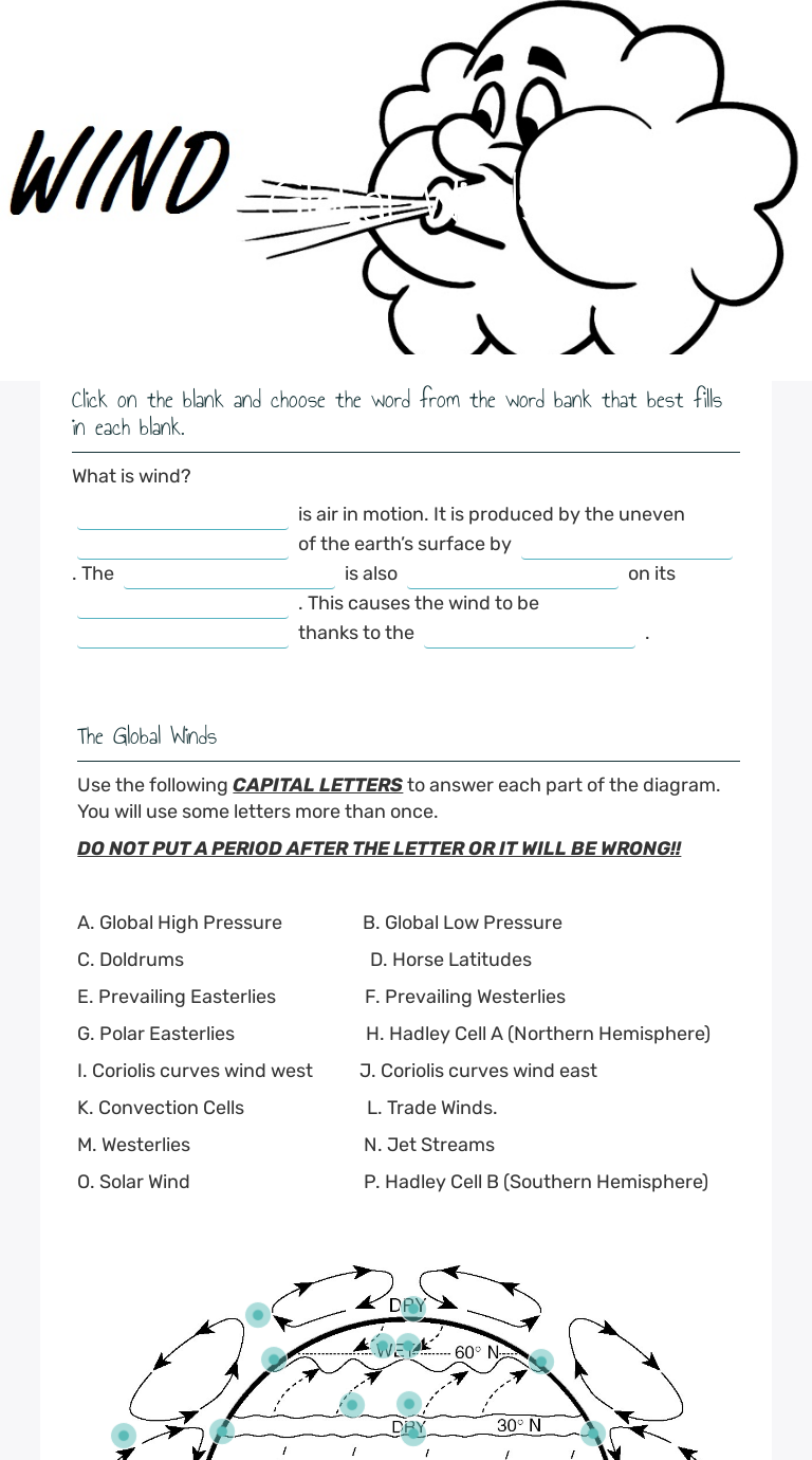 Global Winds  Interactive Worksheet by Christopher Nichols  Wizer.me Throughout Global Wind Patterns Worksheet