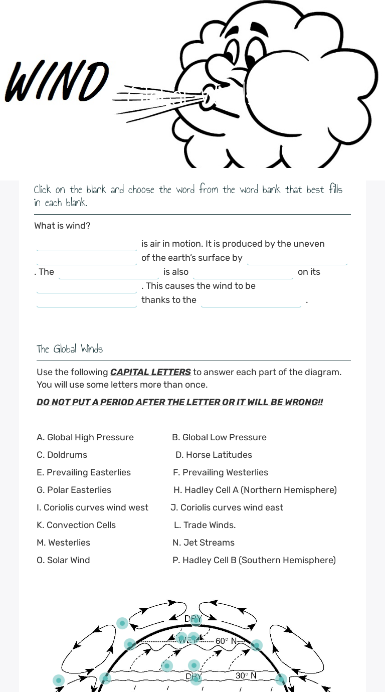 Global Winds  Interactive Worksheet by Christopher Nichols  Wizer.me In Global Wind Patterns Worksheet