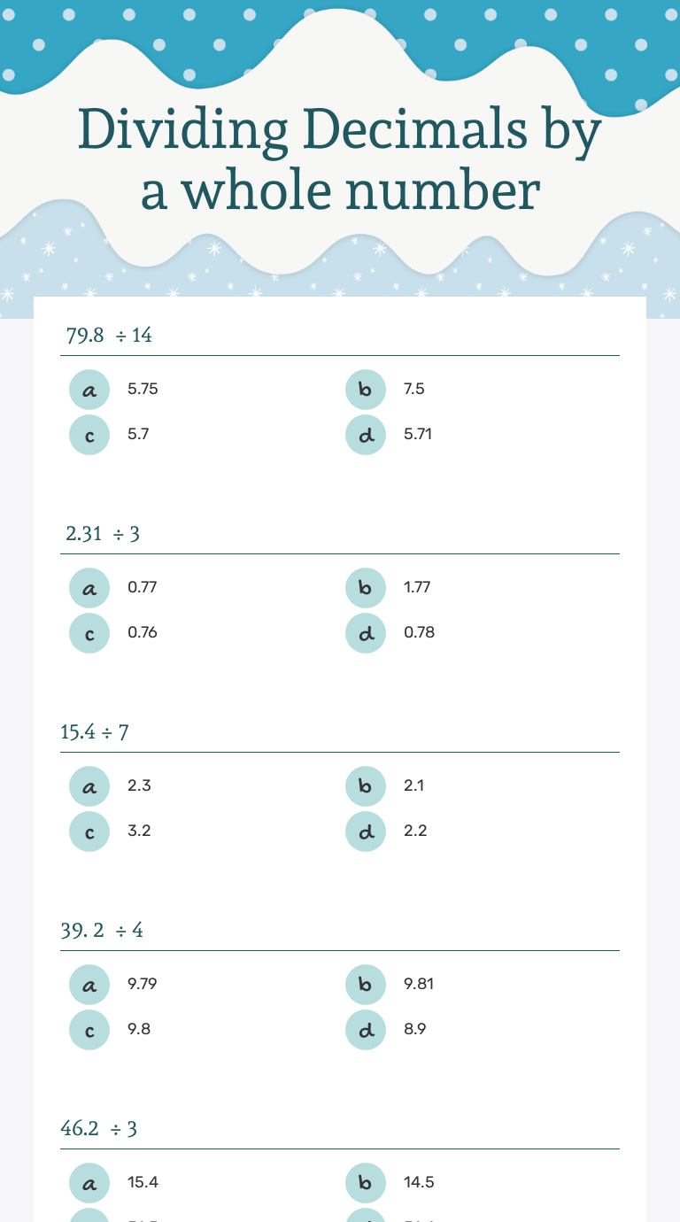 Dividing Decimals by a whole number | Interactive Worksheet by Jessica ...