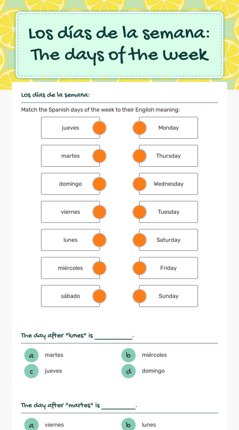 Los Días De La Semana: The Days Of The Week | Interactive Worksheet By ...