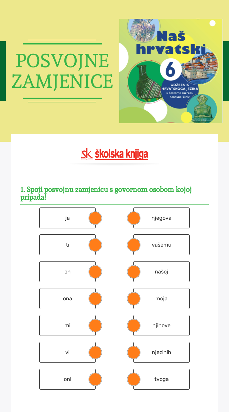 POSVOJNE ZAMJENICE Grade 6 worksheet preview