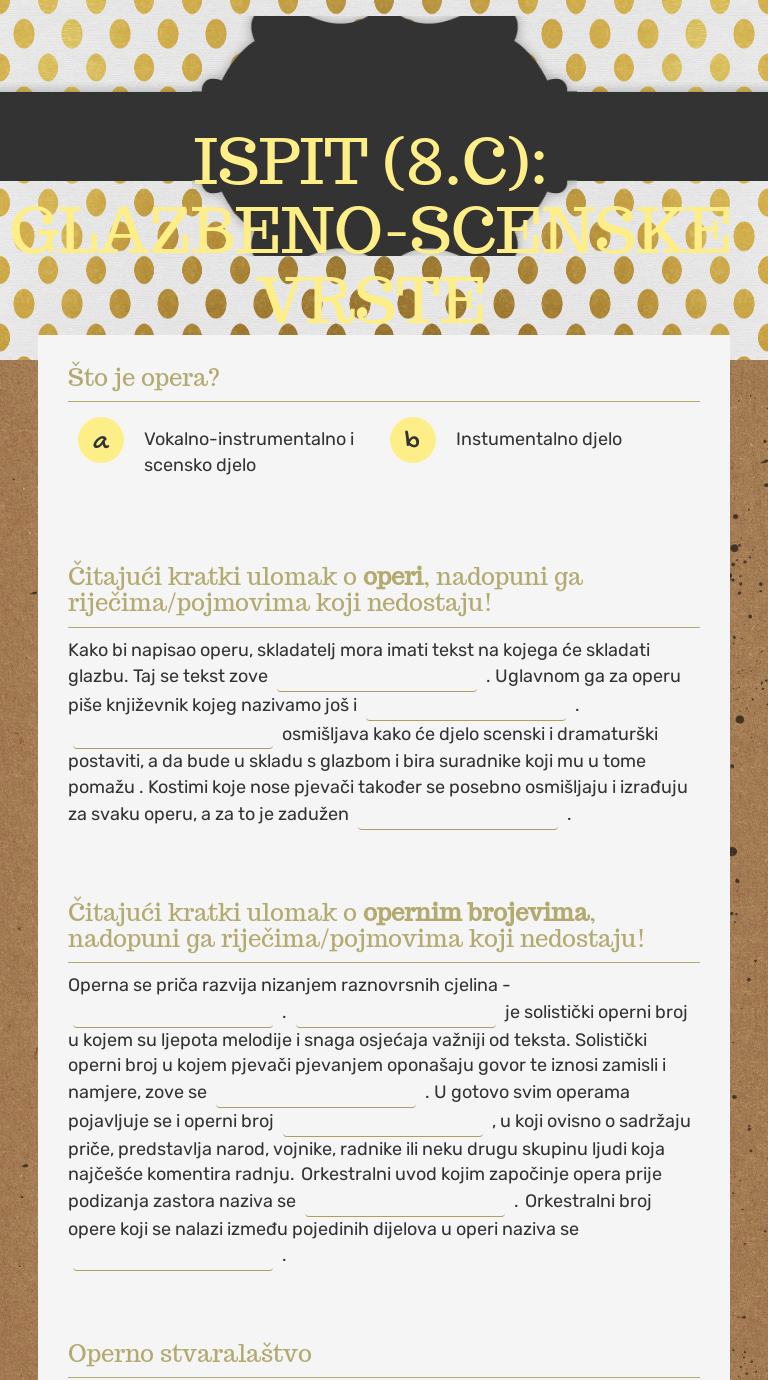 ISPIT (8.C): GLAZBENO-SCENSKE VRSTE Grade 8 worksheet preview