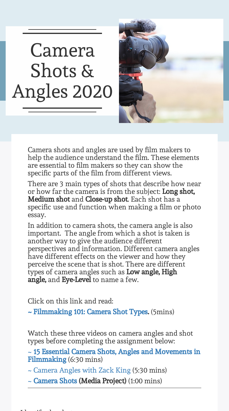 Camera Shots & Angles
2020 worksheet preview image