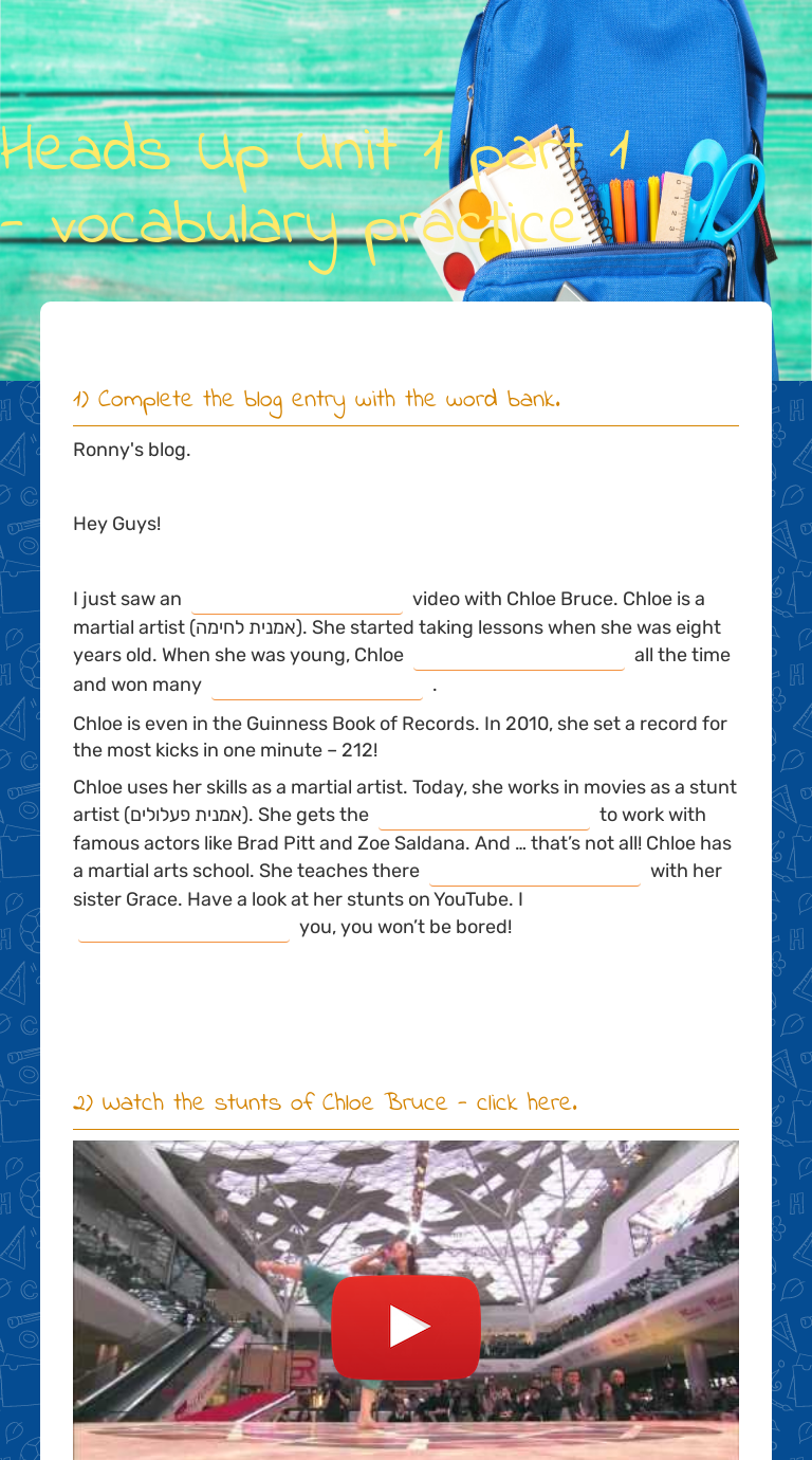 Heads Up Unit 1 part 1 vocabulary practice Interactive Worksheet by