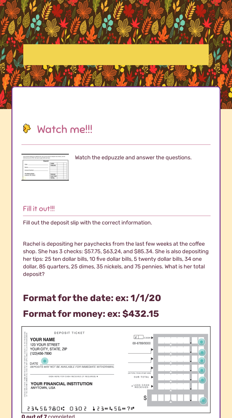 Checks & Deposit Slips worksheet preview image