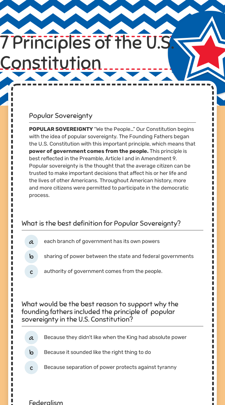 7 Principles Of The U.S. Constitution | Interactive Worksheet By ...