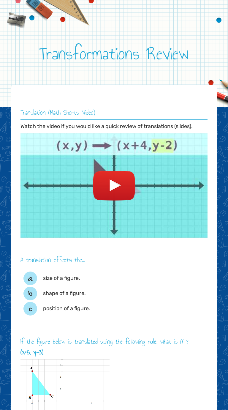 Transformations Review worksheet preview image