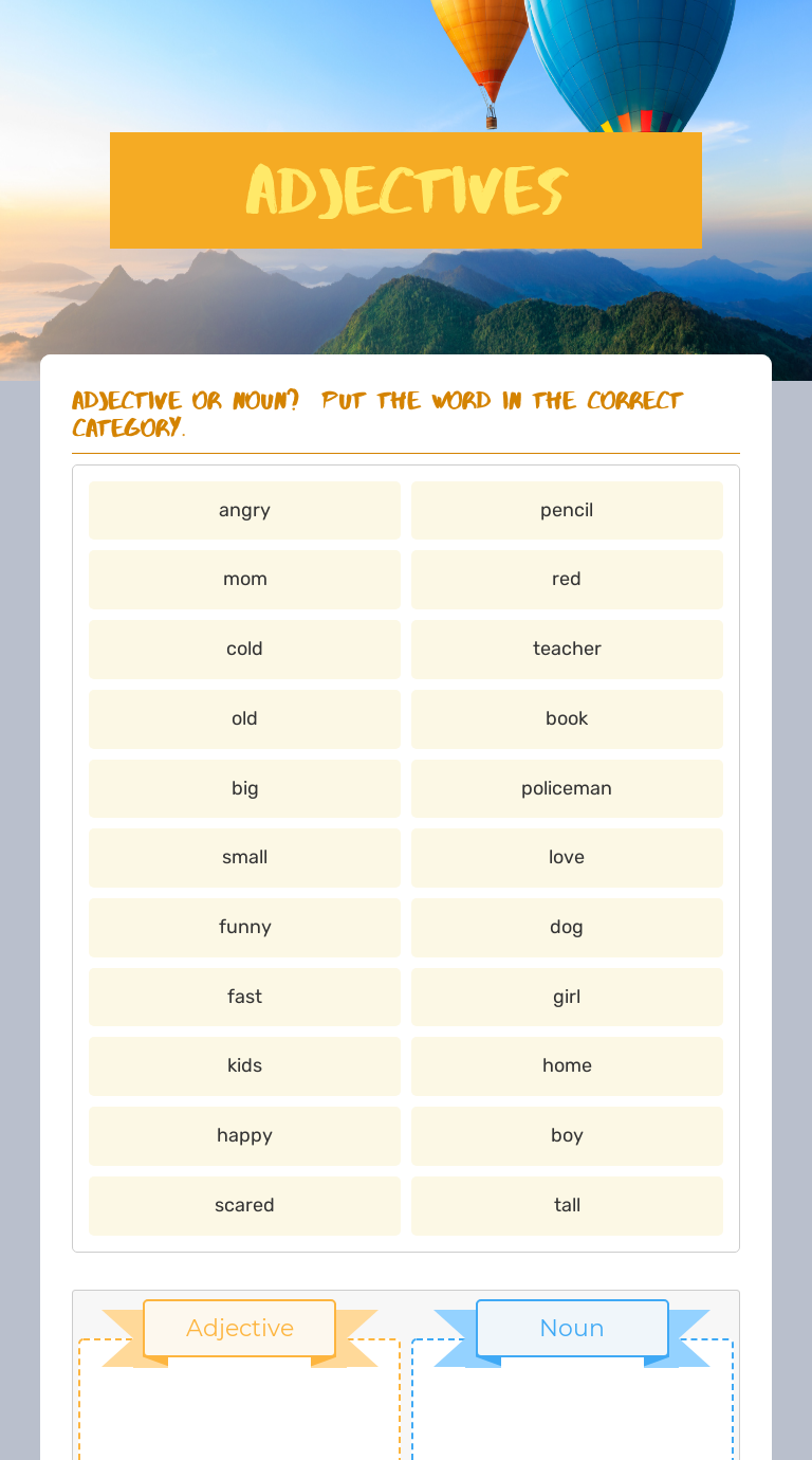 Adjectives Grade 1 worksheet preview