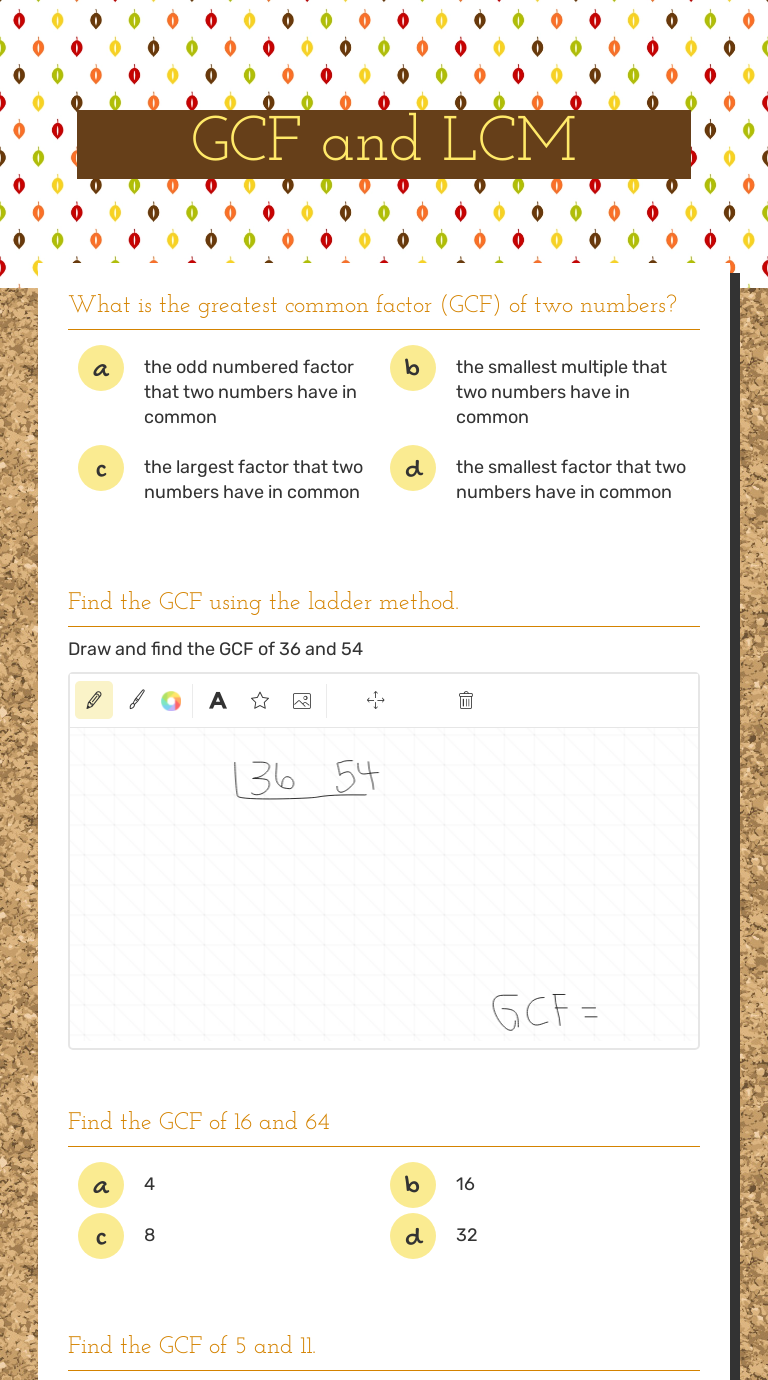 GCF and LCM worksheet preview image