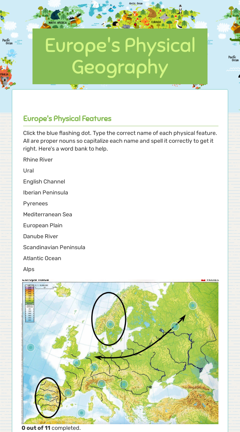 Europe's Physical Geography worksheet preview image