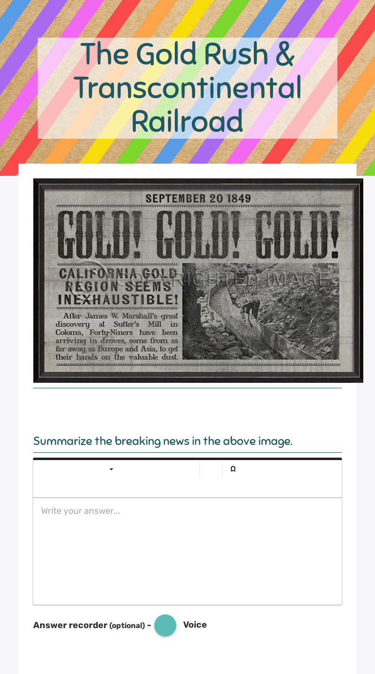 The Gold Rush & Transcontinental Railroad worksheet preview image