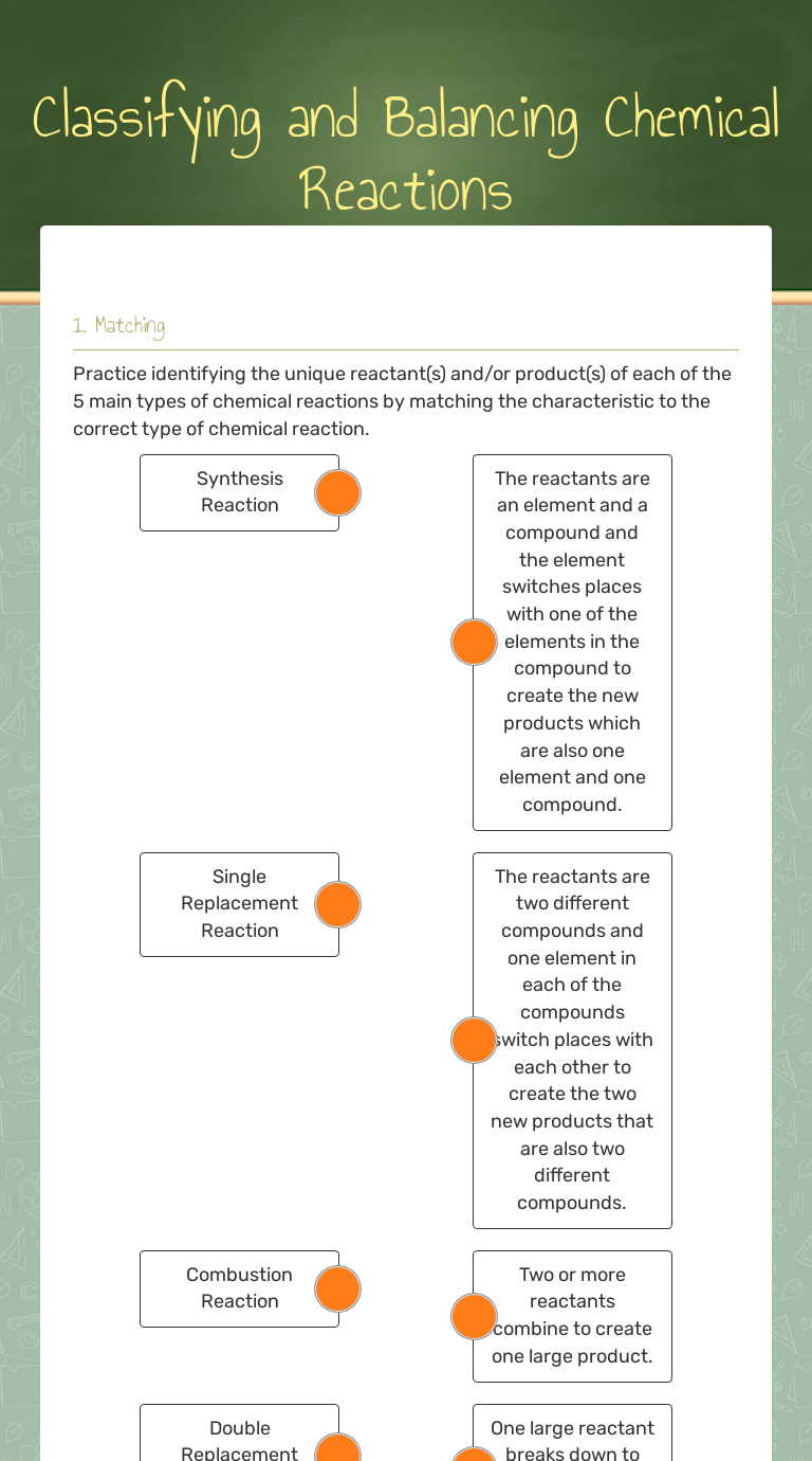 Classifying and Balancing Chemical Reactions | Interactive Worksheet by ...