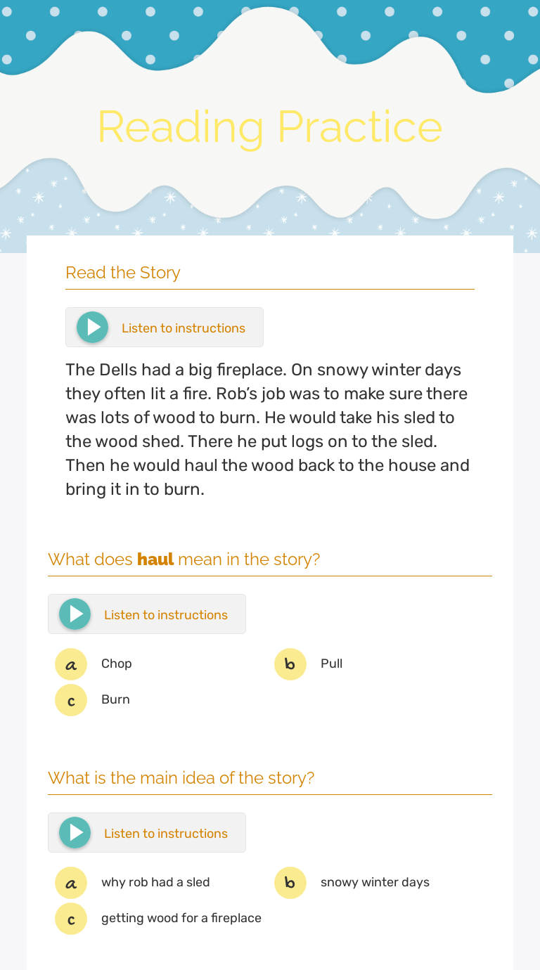 Reading Practice Interactive Worksheet By Heather Kimmel Wizer me