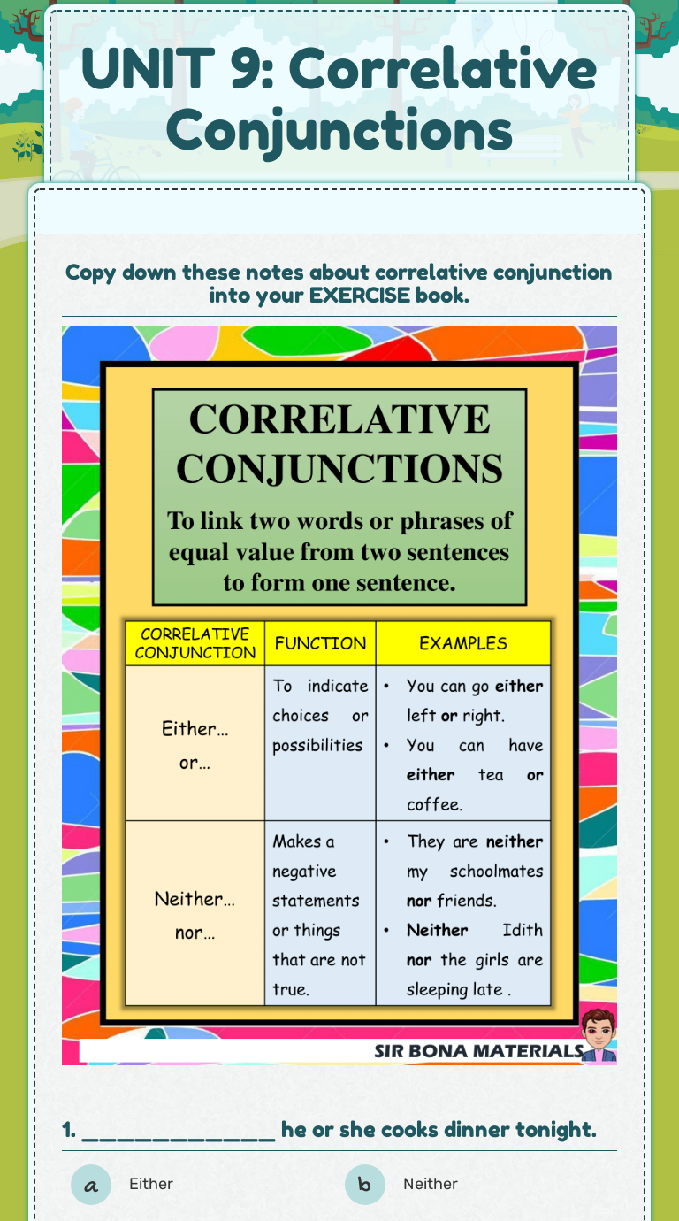 UNIT 9: Correlative Conjunctions | Interactive Worksheet by NURHAYATI ...