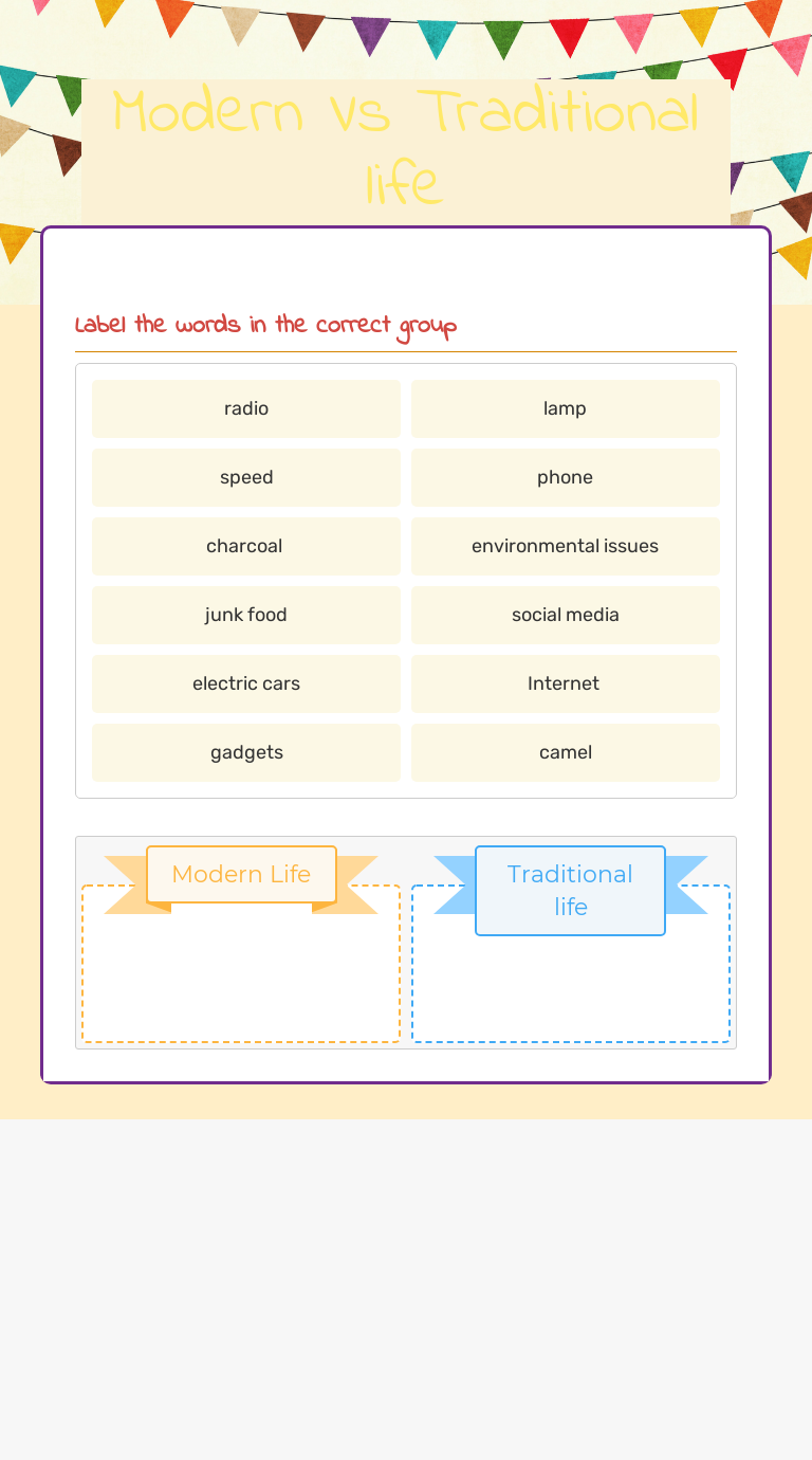 Modern Vs Traditional life worksheet preview image