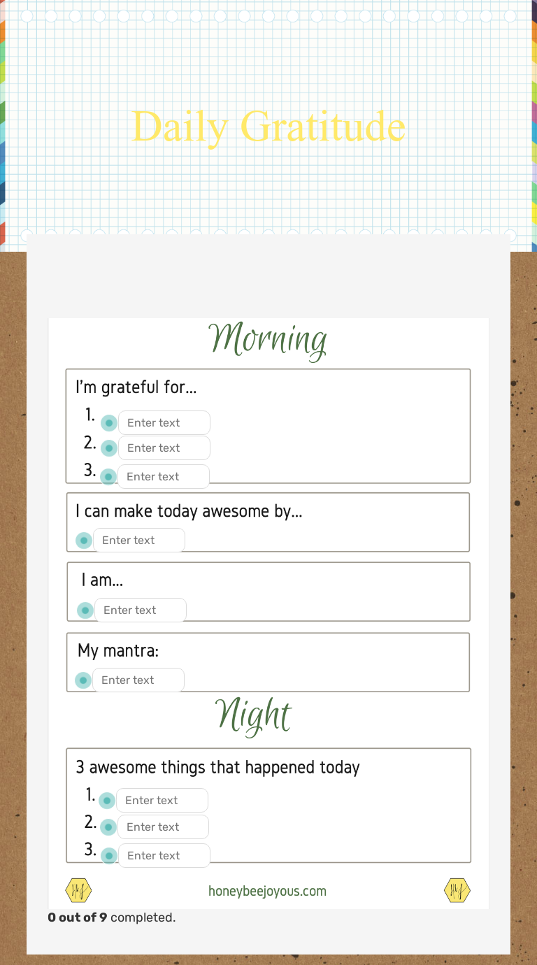 Daily Gratitude worksheet preview image